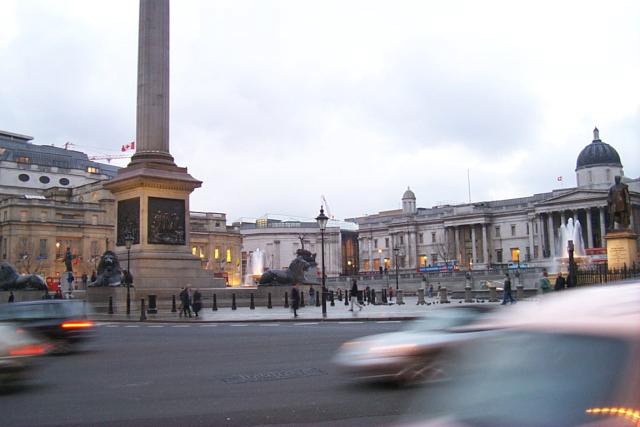 Speeding by Trafalgar Square, London, England